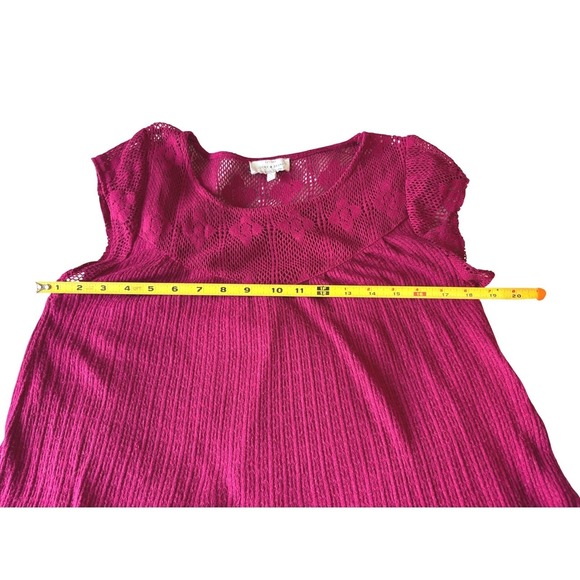 Lucky Brand Magenta Pink Crochet Lace Yoke Gauze Top Short Sleeve Small - Picture 4 of 6